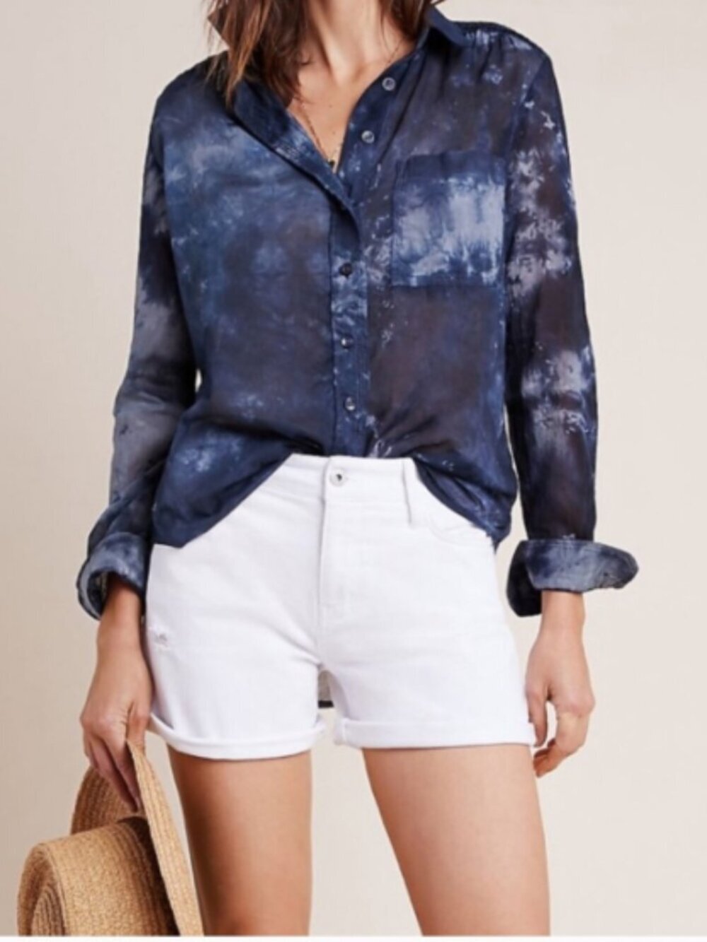 Anthro Pilcro Slim Boyfriend White Distressed Cuffed Stretch Denim Short 32